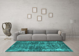 Machine Washable Oriental Turquoise Industrial Area Rugs in a Living Room,, wshurb1814turq