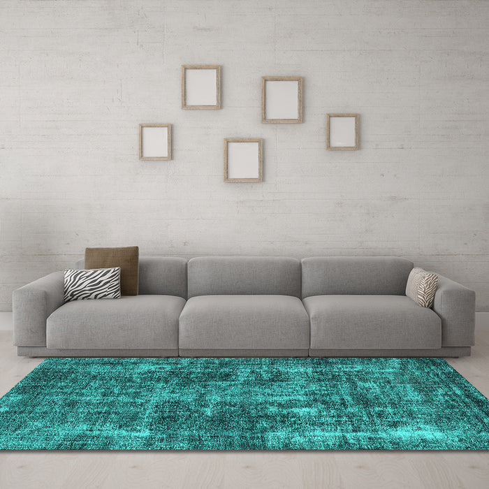 Machine Washable Oriental Turquoise Industrial Area Rugs in a Living Room,, wshurb1814turq