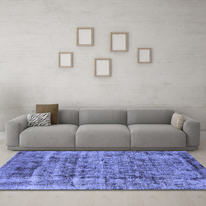 Machine Washable Oriental Blue Industrial Rug in a Living Room, wshurb1815blu