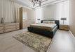 Mid-Century Modern Coffee Brown Oriental Rug in a Bedroom, urb1815