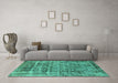 Machine Washable Oriental Turquoise Industrial Area Rugs in a Living Room,, wshurb1815turq