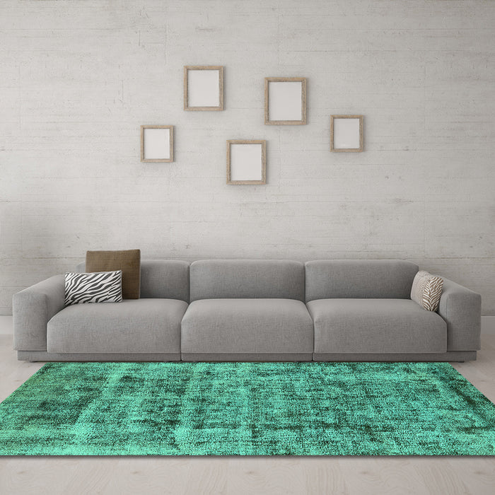 Machine Washable Oriental Turquoise Industrial Area Rugs in a Living Room,, wshurb1815turq