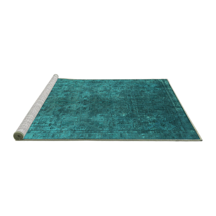Sideview of Machine Washable Oriental Turquoise Industrial Area Rugs, wshurb1816turq