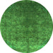 Round Machine Washable Oriental Green Industrial Area Rugs, wshurb1816grn