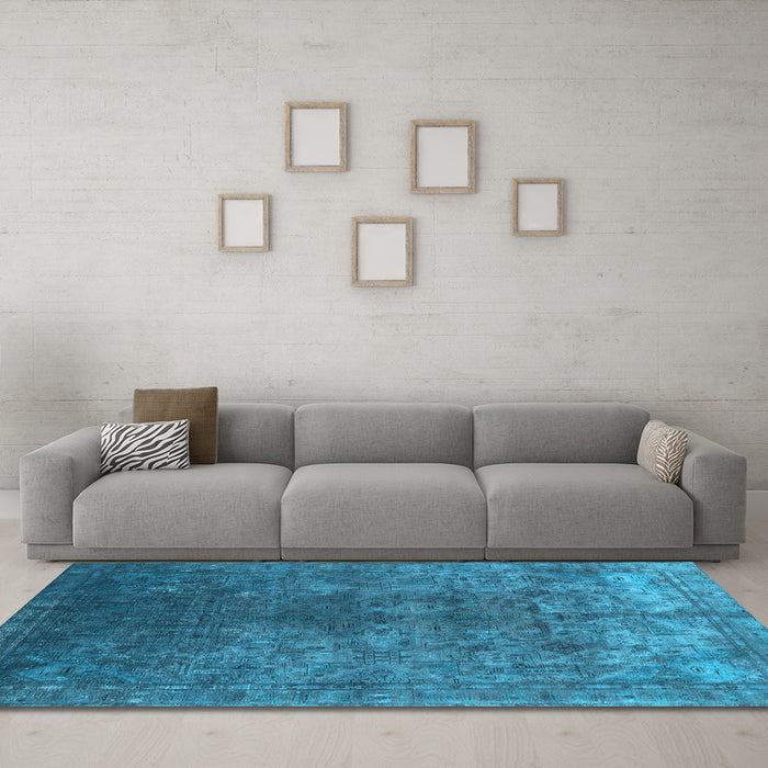 Machine Washable Oriental Light Blue Industrial Rug in a Living Room, wshurb1816lblu