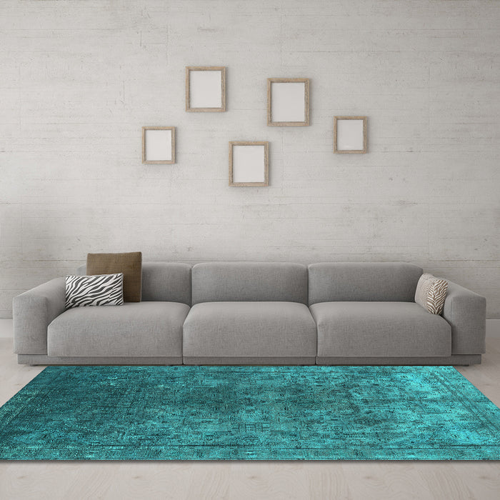 Machine Washable Oriental Turquoise Industrial Area Rugs in a Living Room,, wshurb1816turq