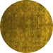 Round Machine Washable Oriental Yellow Industrial Rug, wshurb1816yw