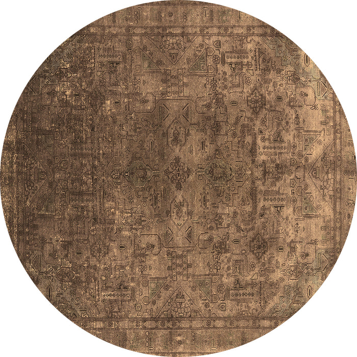 Round Machine Washable Oriental Brown Industrial Rug, wshurb1816brn
