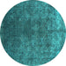 Round Machine Washable Oriental Turquoise Industrial Area Rugs, wshurb1816turq