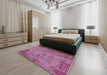 Mid-Century Modern Deep Mauve Purple Oriental Rug in a Bedroom, urb1817