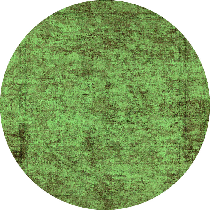 Round Machine Washable Oriental Green Industrial Area Rugs, wshurb1817grn