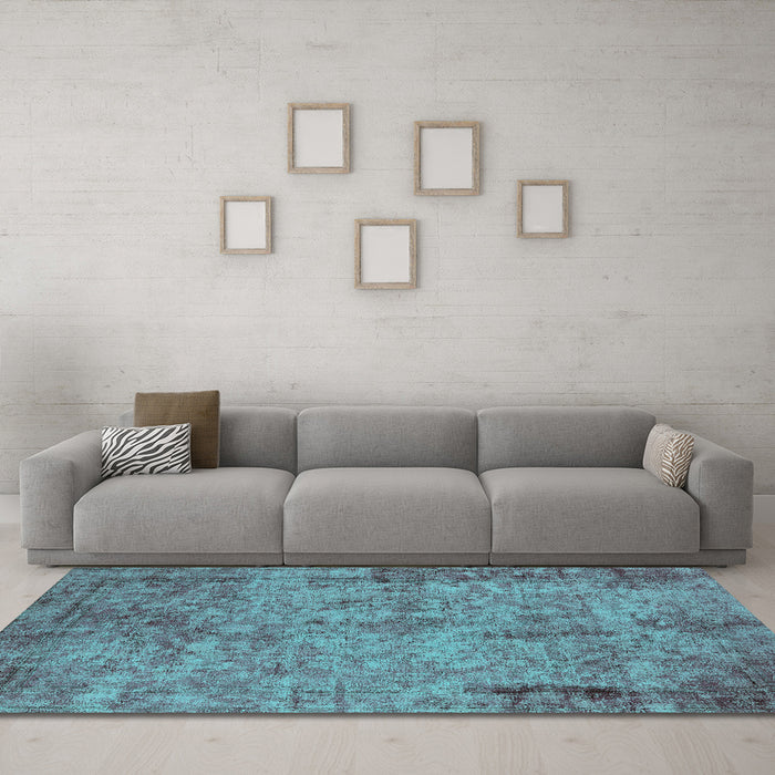 Machine Washable Oriental Turquoise Industrial Area Rugs in a Living Room,, wshurb1817turq