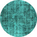 Round Machine Washable Oriental Turquoise Industrial Area Rugs, wshurb1818turq