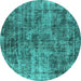 Round Oriental Turquoise Industrial Rug, urb1818turq