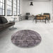 Round Mid-Century Modern Purple Oriental Rug in a Office, urb1818