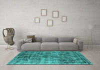 Machine Washable Oriental Turquoise Industrial Rug, wshurb1818turq