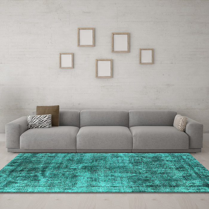 Machine Washable Oriental Turquoise Industrial Area Rugs in a Living Room,, wshurb1818turq