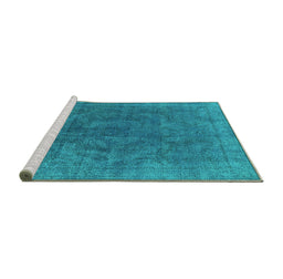 Sideview of Machine Washable Oriental Turquoise Industrial Area Rugs, wshurb1819turq