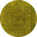 Round Oriental Yellow Industrial Rug, urb1819yw