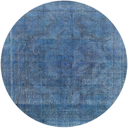 Round Mid-Century Modern Iceberg Blue Oriental Rug, urb1819