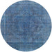 Round Mid-Century Modern Iceberg Blue Oriental Rug, urb1819