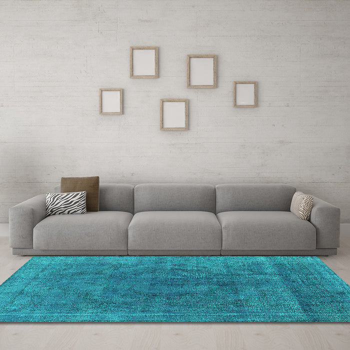 Machine Washable Oriental Turquoise Industrial Area Rugs in a Living Room,, wshurb1819turq