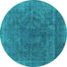 Round Oriental Turquoise Industrial Rug, urb1819turq