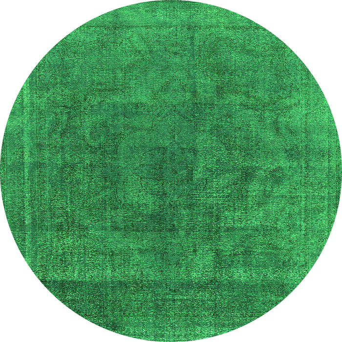 Round Machine Washable Oriental Green Industrial Area Rugs, wshurb1819grn