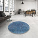 Round Mid-Century Modern Iceberg Blue Oriental Rug in a Office, urb1819