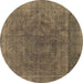 Round Oriental Brown Industrial Rug, urb1819brn