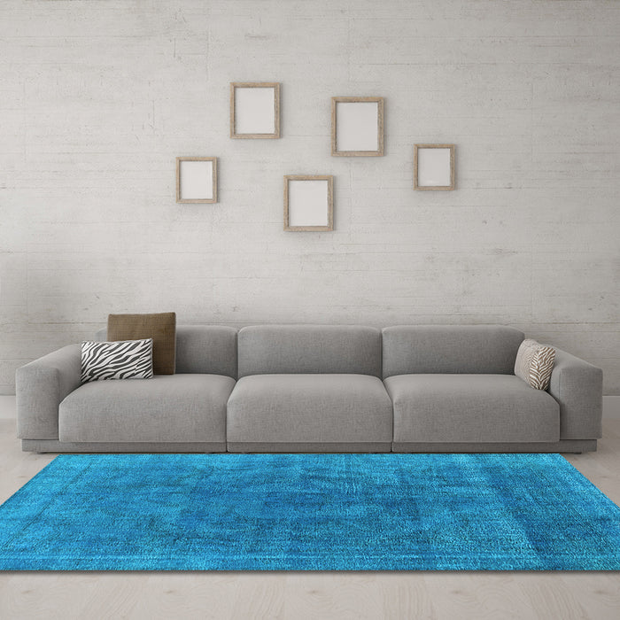 Machine Washable Oriental Light Blue Industrial Rug in a Living Room, wshurb1819lblu