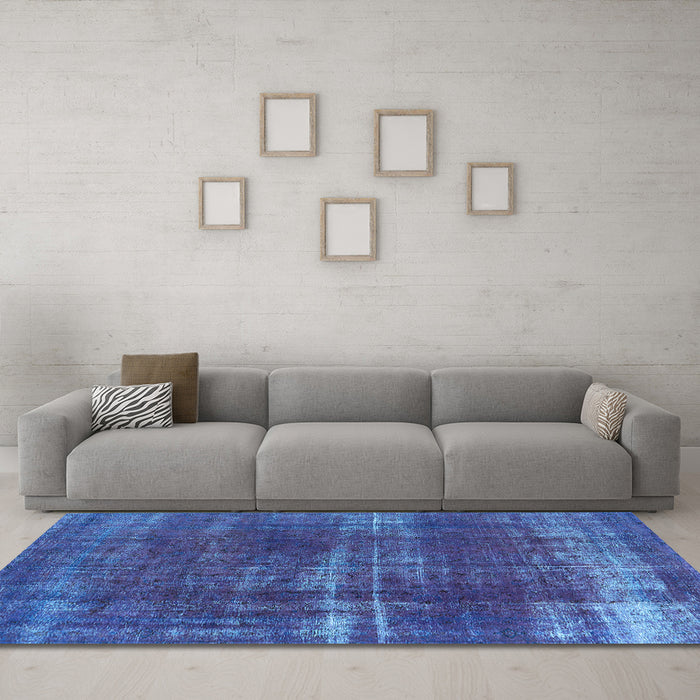 Machine Washable Oriental Light Blue Industrial Rug in a Living Room, wshurb1820lblu