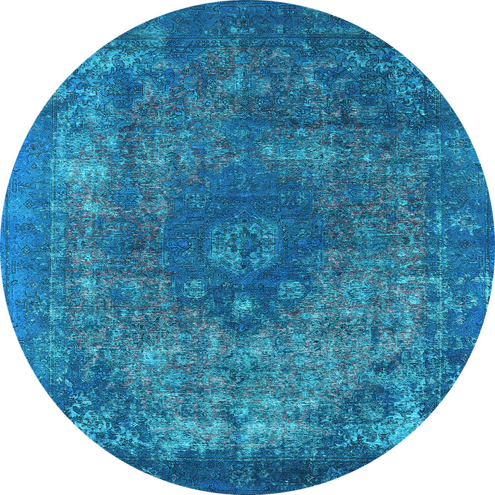 Round Machine Washable Oriental Light Blue Industrial Rug, wshurb1821lblu