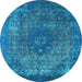 Round Machine Washable Oriental Light Blue Industrial Rug, wshurb1821lblu