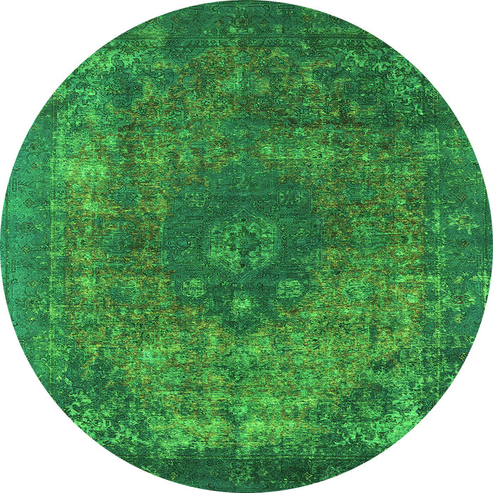 Round Oriental Green Industrial Rug, urb1821grn
