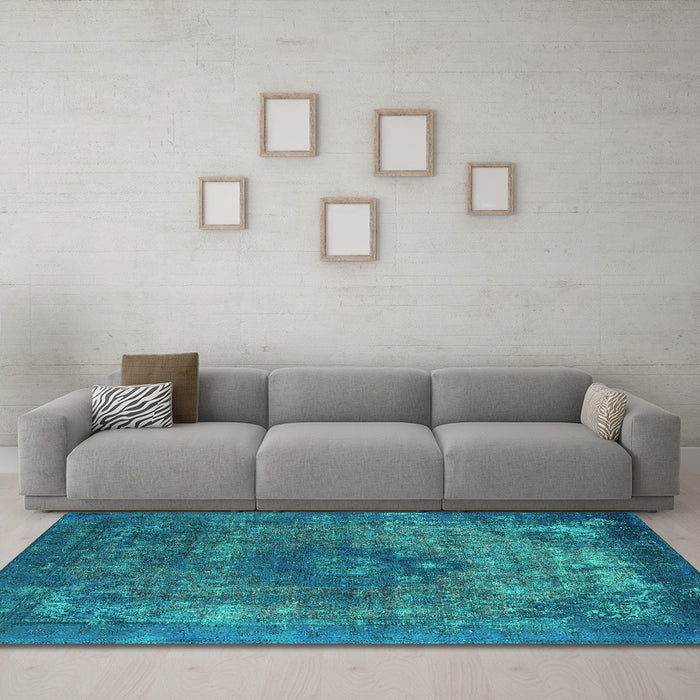 Machine Washable Oriental Turquoise Industrial Area Rugs in a Living Room,, wshurb1821turq