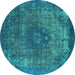 Round Machine Washable Oriental Turquoise Industrial Area Rugs, wshurb1821turq