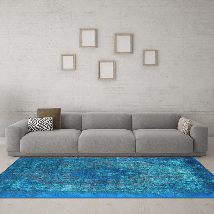Machine Washable Oriental Light Blue Industrial Rug in a Living Room, wshurb1821lblu