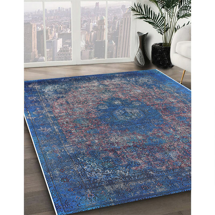 Machine Washable Industrial Modern Silk Blue Rug in a Family Room, wshurb1821