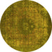 Round Oriental Yellow Industrial Rug, urb1821yw