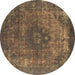 Round Machine Washable Oriental Brown Industrial Rug, wshurb1821brn