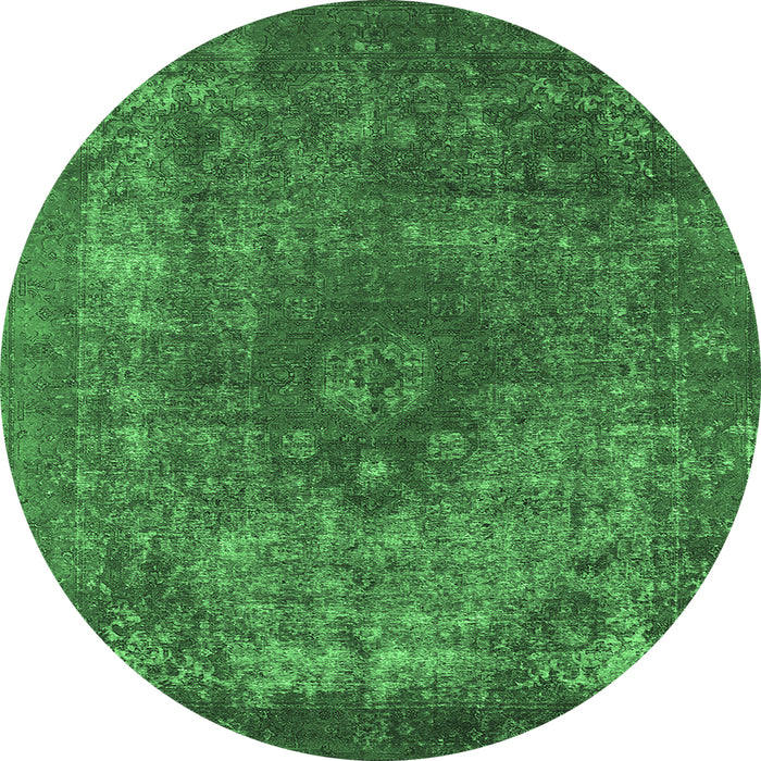 Round Machine Washable Oriental Emerald Green Industrial Area Rugs, wshurb1821emgrn