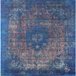 Square Machine Washable Industrial Modern Silk Blue Rug, wshurb1821