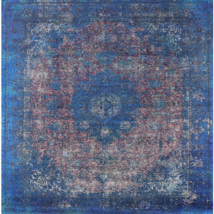 Square Machine Washable Industrial Modern Silk Blue Rug, wshurb1821