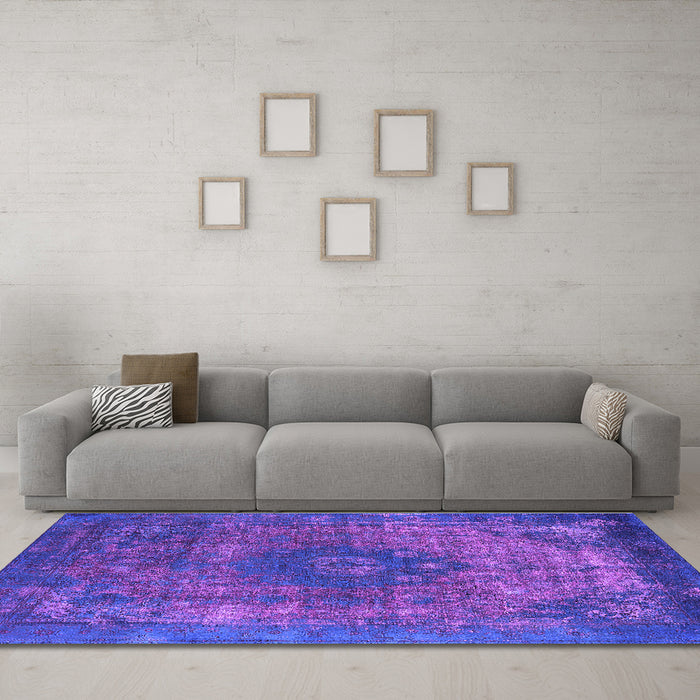 Machine Washable Oriental Purple Industrial Area Rugs in a Living Room, wshurb1821pur