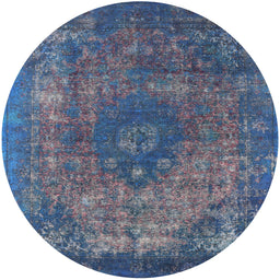 Round Machine Washable Industrial Modern Silk Blue Rug, wshurb1821