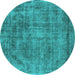 Round Machine Washable Oriental Turquoise Industrial Area Rugs, wshurb1822turq