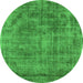 Round Machine Washable Oriental Green Industrial Area Rugs, wshurb1822grn