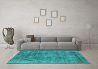 Machine Washable Oriental Turquoise Industrial Rug, wshurb1822turq