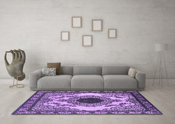 Machine Washable Oriental Purple Industrial Area Rugs in a Living Room, wshurb1823pur